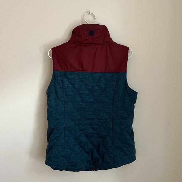 Marmot Women's Medium Quilted Burgundy and Blue Full Zip Vest - Picture 8 of 8
